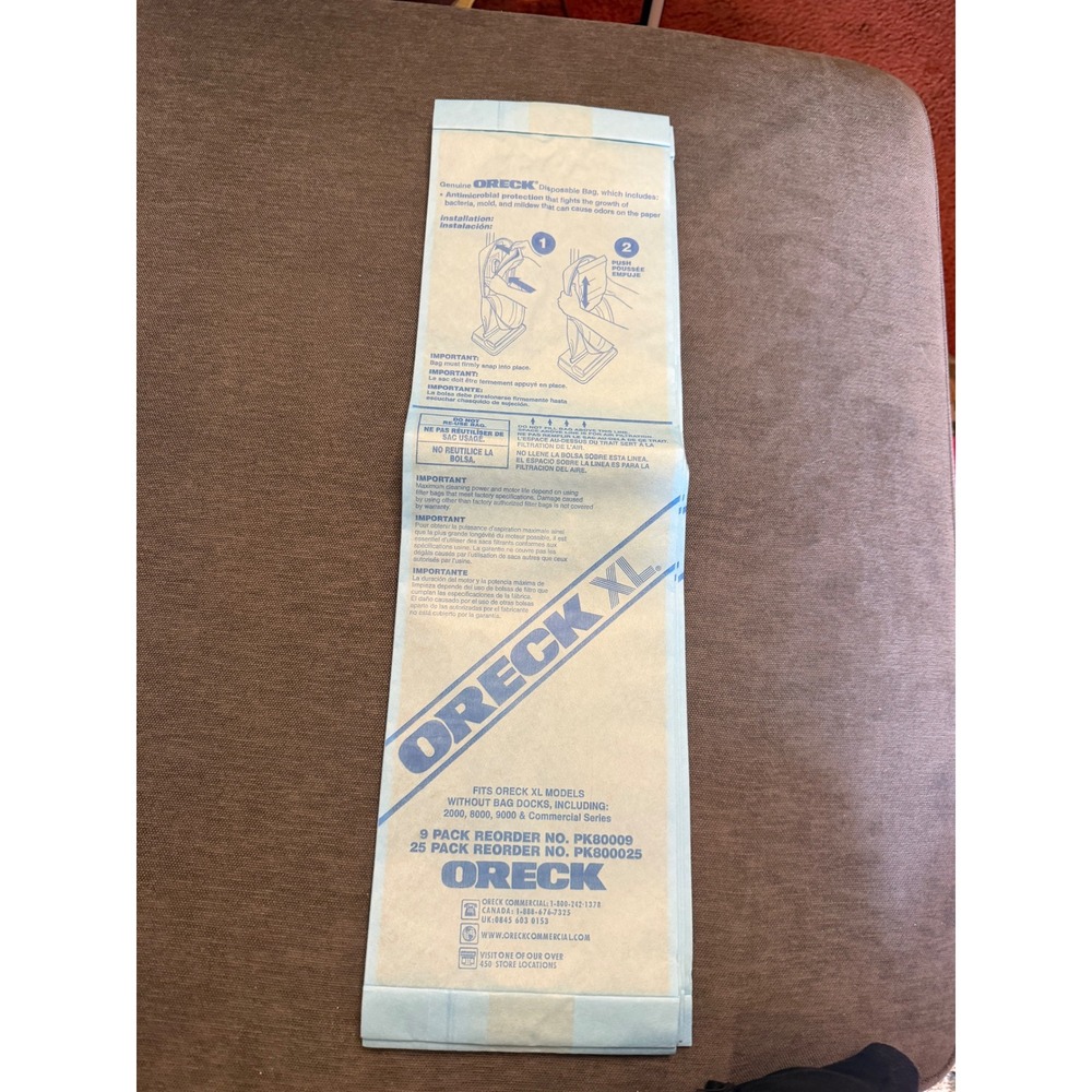 Oreck XL‎ Disposable Vacuum Bags PK80009 Antimicrobial 2000 8000 9000 Series